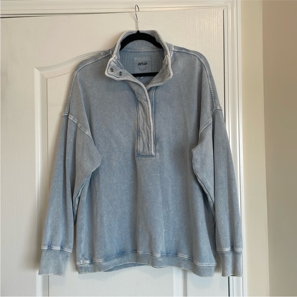 Aerie Getaway Quarter Snap Size XS Cloud Wash Blue Lounge Wear Sweatshirt NWOT - Picture 4 of 10